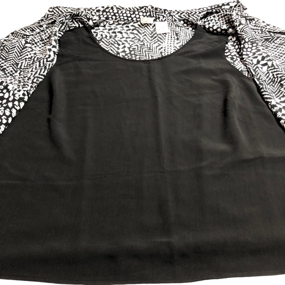 Just My Size 4X Blouse Button Up 3/4 Sleeve Built in Tank / Camisole Black White - Picture 3 of 11